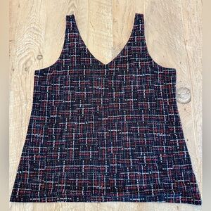 Chicos navy / pink plaid mesh lined tank top size L (Chico 2)